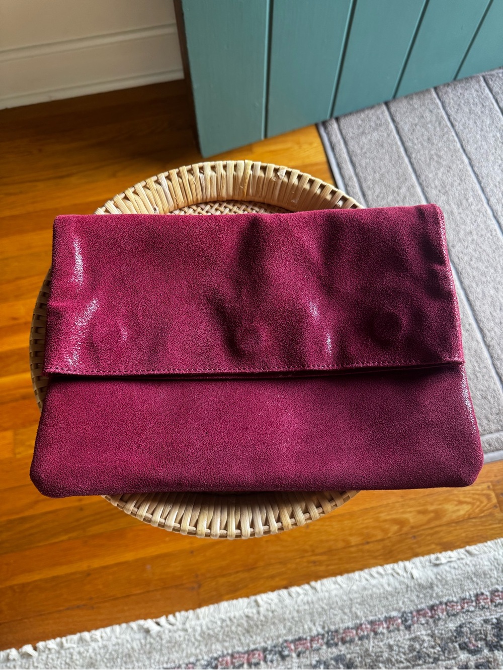 Moda Luxe Genuine Leather Fold-Over Clutch in Burgundy